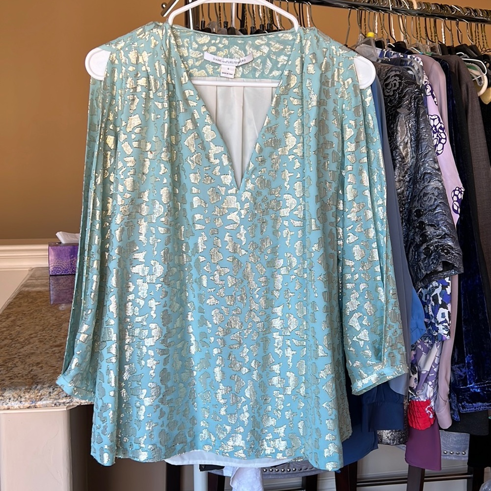 Diane von Furstenberg Open Arm Metallic Top